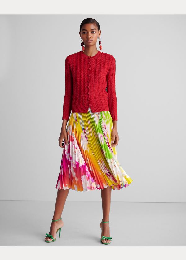 Ralph Lauren Fonda Ombré-Floral Silk Šaty Růžové Žluté Zelene | k89WJGDF
