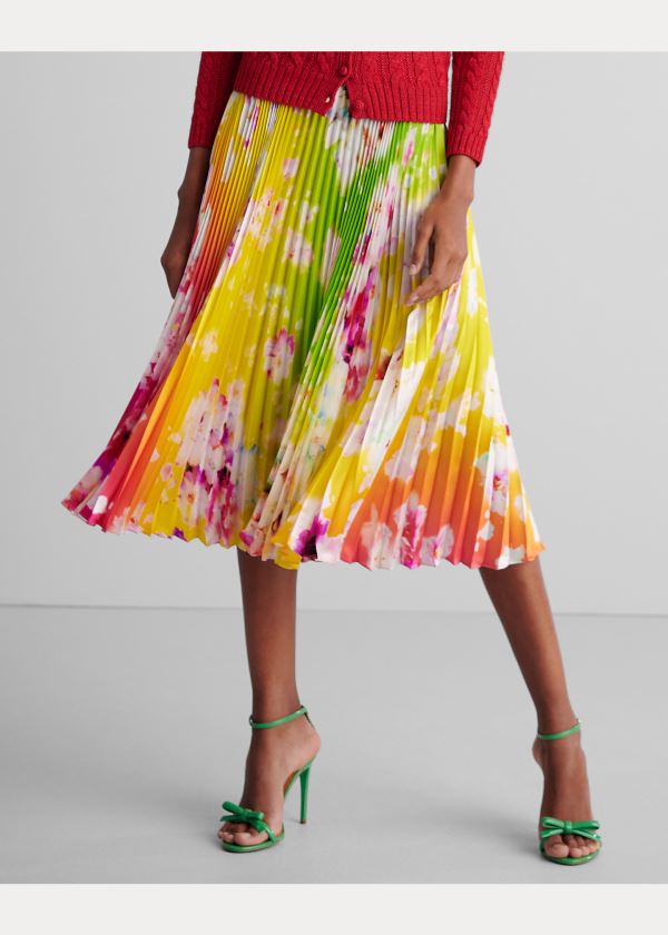 Ralph Lauren Fonda Ombré-Floral Silk Šaty Růžové Žluté Zelene | k89WJGDF