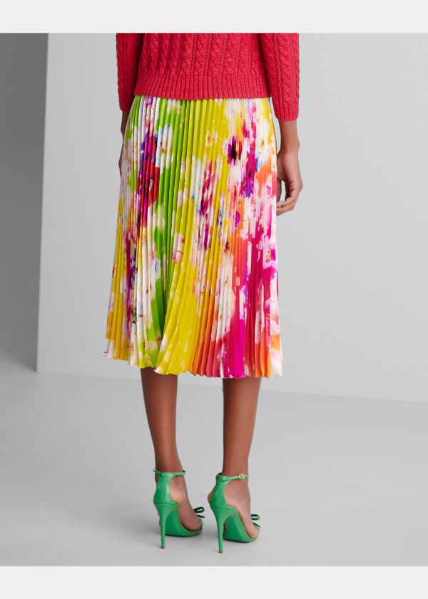 Ralph Lauren Fonda Ombré-Floral Silk Šaty Růžové Žluté Zelene | k89WJGDF