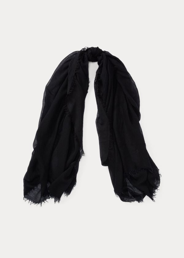 Ralph Lauren Frayed Scarf Černé | YRNAZbBE