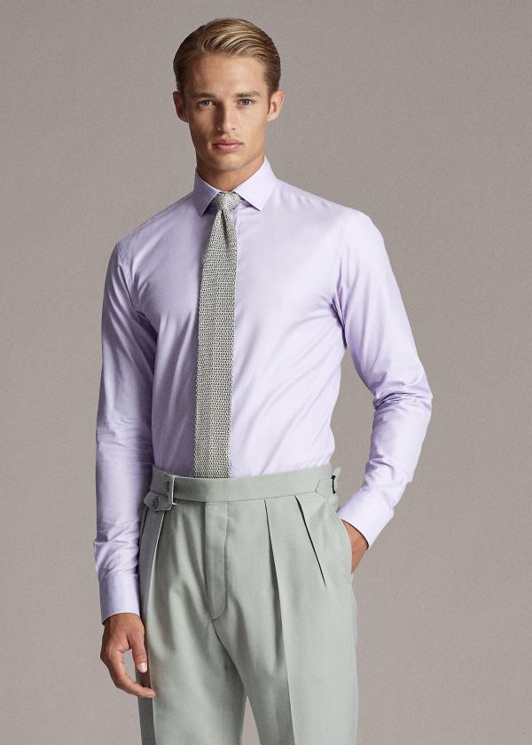 Ralph Lauren French Cuff End-on-End Shirt Fialové | YxbCdHIt