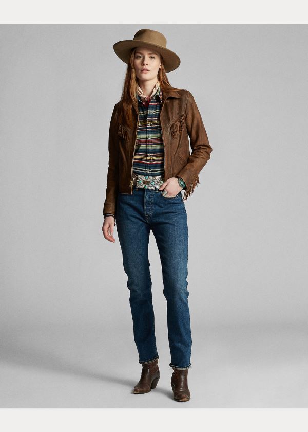 Ralph Lauren Fringe Læder Jacket Hnědé | iwZD56oF