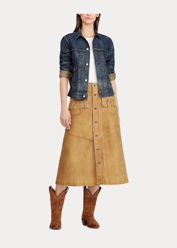 Ralph Lauren Fringe Semišové Skirt Hnědé | F3QnAt07