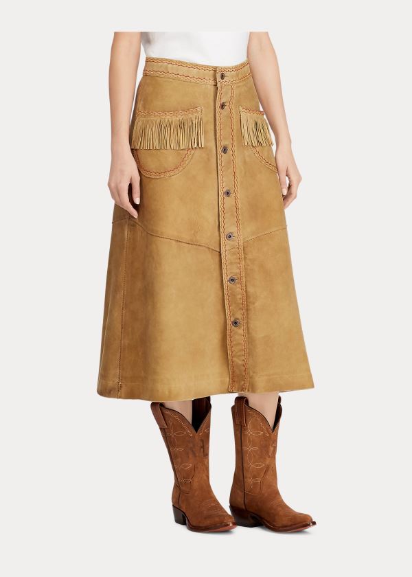 Ralph Lauren Fringe Semišové Skirt Hnědé | F3QnAt07