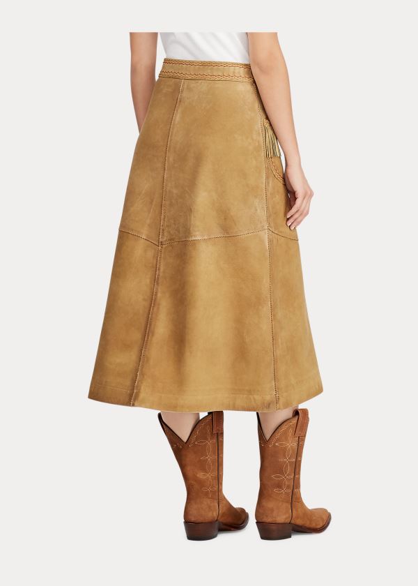 Ralph Lauren Fringe Semišové Skirt Hnědé | F3QnAt07