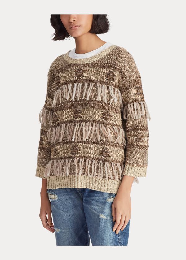 Ralph Lauren Fringe Silk-Blend Svetrové Olivy Zelené Viacfarebný | lH5DStja