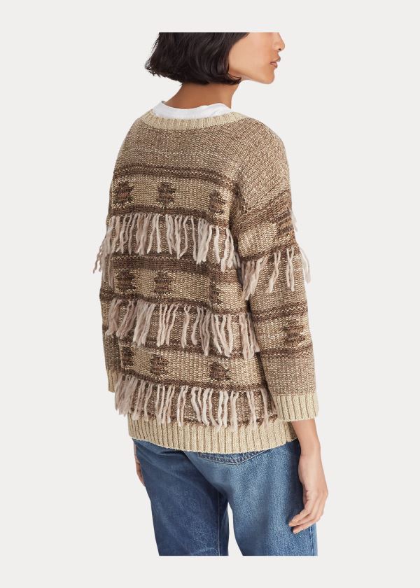 Ralph Lauren Fringe Silk-Blend Svetrové Olivy Zelené Viacfarebný | lH5DStja