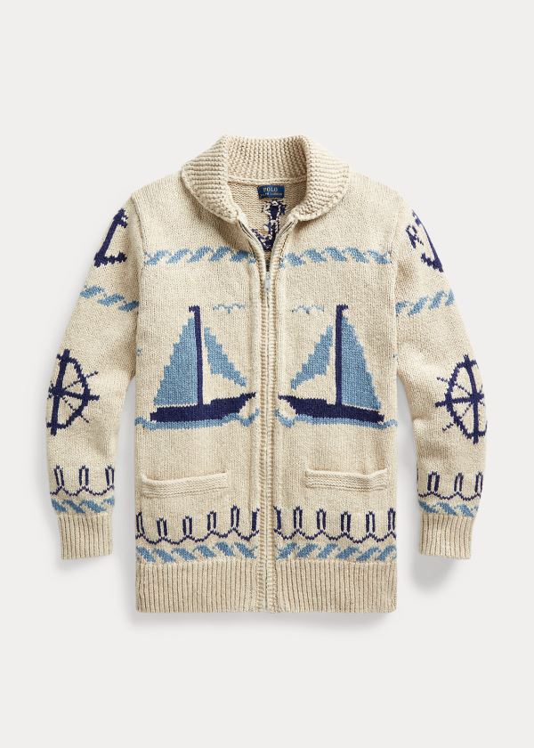 Ralph Lauren Full-Zip Shawl Cardigan Krém Viacfarebný | WbhYNlHD