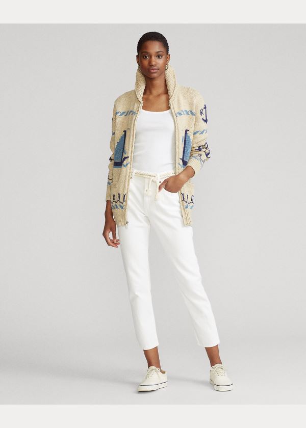 Ralph Lauren Full-Zip Shawl Cardigan Krém Viacfarebný | WbhYNlHD