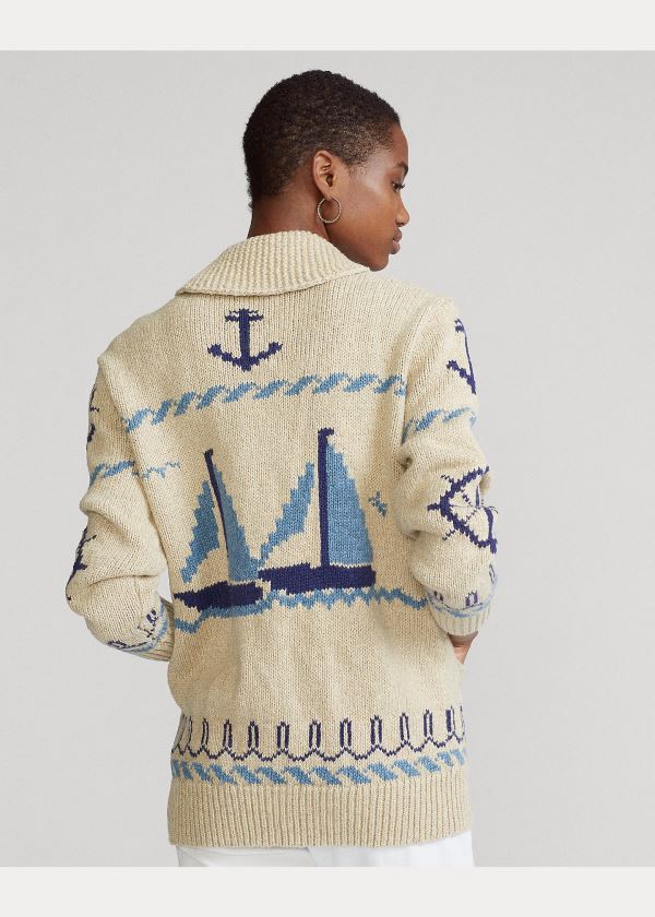 Ralph Lauren Full-Zip Shawl Cardigan Krém Viacfarebný | WbhYNlHD