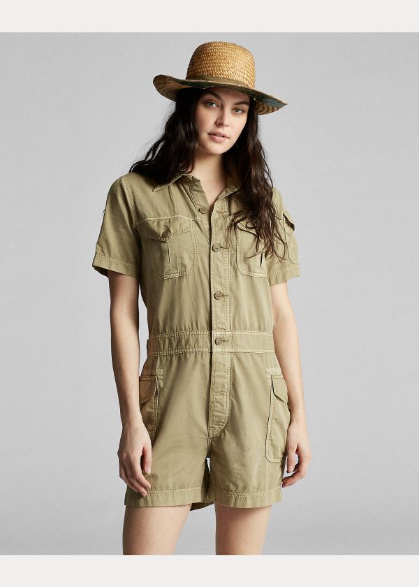 Ralph Lauren Garment-Dyed Twill Romper Světle Olivy Zelené | FHffD3LD