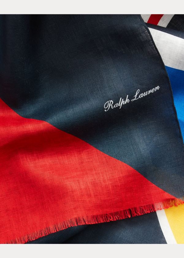 Ralph Lauren Geometric Linen Scarf Tmavě Blankyt Červené Zelene Žluté | rbhYDNKB