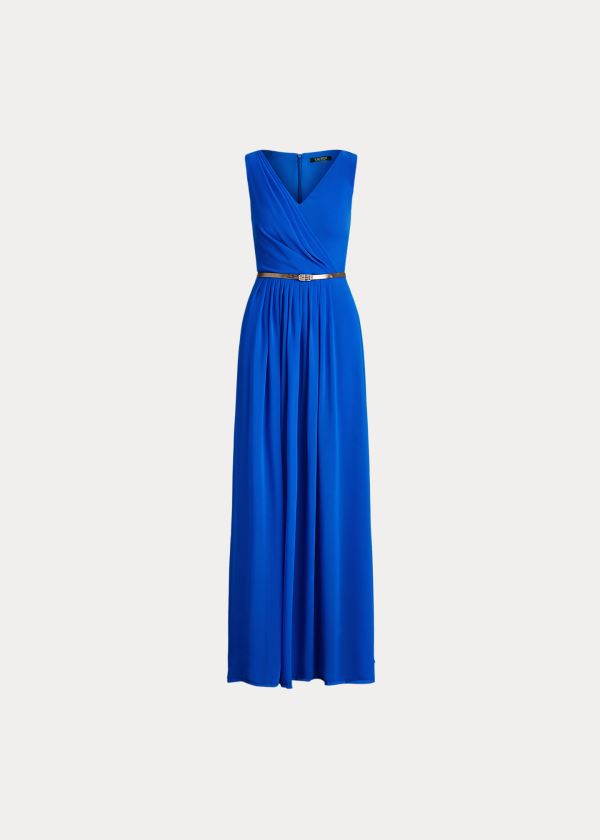 Ralph Lauren Georgette Bez Rukávů Gown Blankyt | 7Y1IhFc3