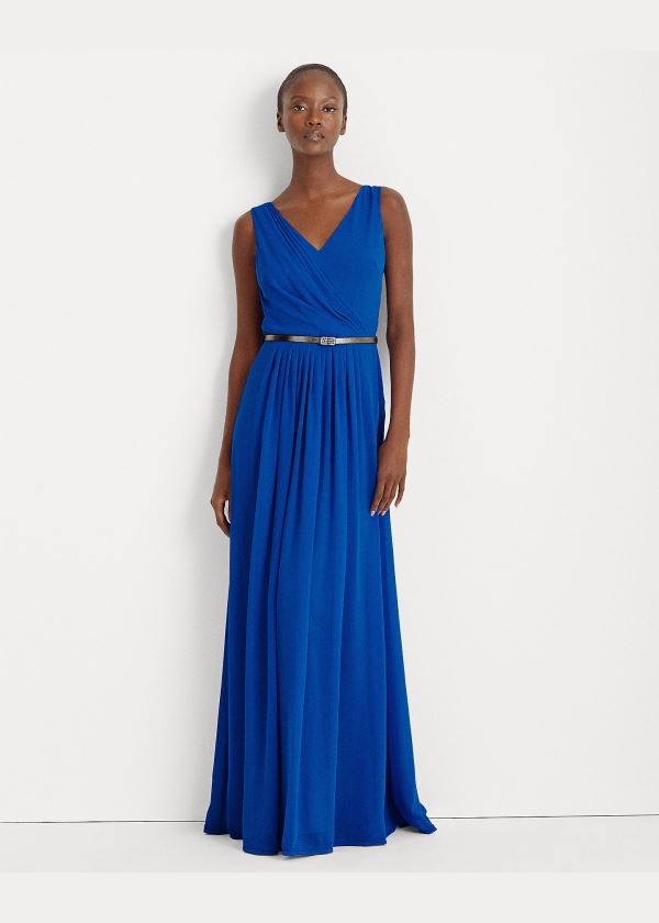 Ralph Lauren Georgette Bez Rukávů Gown Blankyt | 7Y1IhFc3