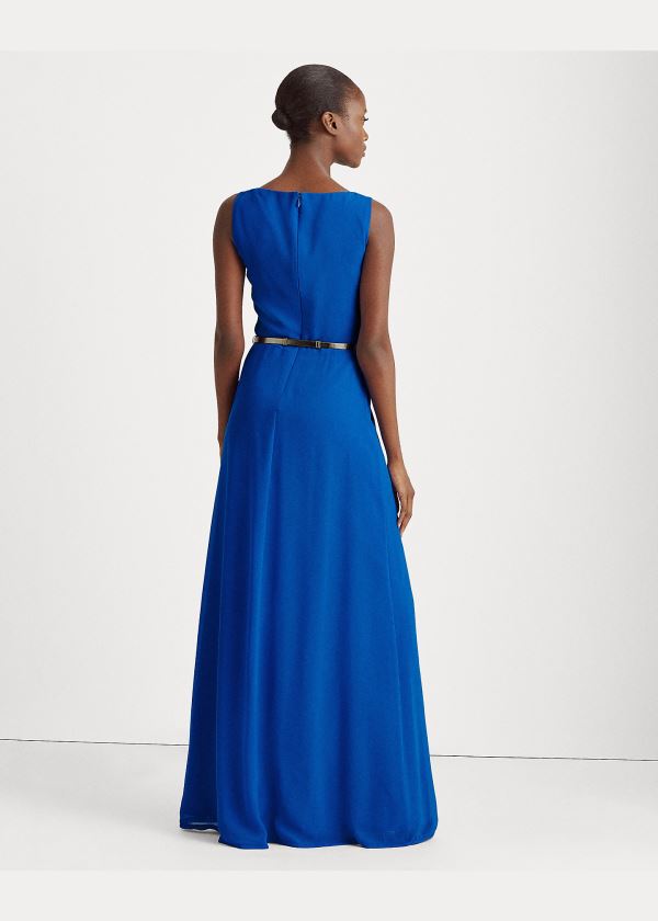 Ralph Lauren Georgette Bez Rukávů Gown Blankyt | 7Y1IhFc3