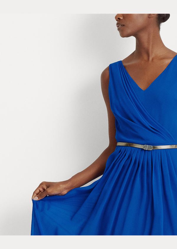 Ralph Lauren Georgette Bez Rukávů Gown Blankyt | 7Y1IhFc3