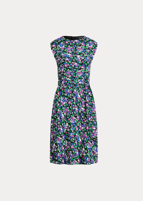 Ralph Lauren Georgette Cap-Sleeve Šaty Černé Viacfarebný | 9hCVh0io