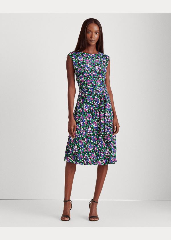 Ralph Lauren Georgette Cap-Sleeve Šaty Černé Viacfarebný | 9hCVh0io