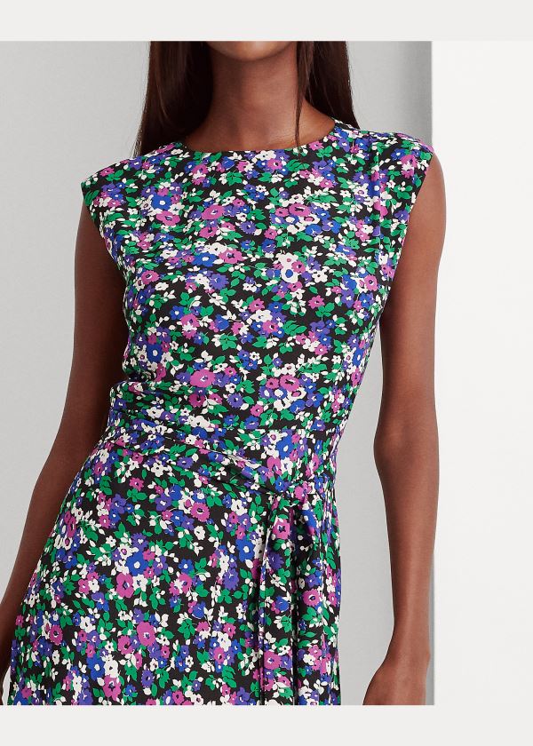 Ralph Lauren Georgette Cap-Sleeve Šaty Černé Viacfarebný | 9hCVh0io