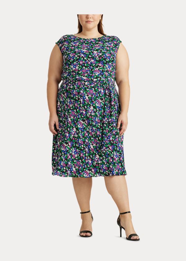 Ralph Lauren Georgette Cap-Sleeve Šaty Černé Viacfarebný | wR58MhD7
