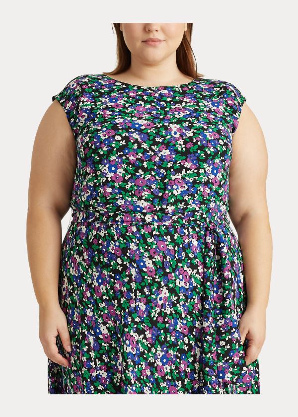 Ralph Lauren Georgette Cap-Sleeve Šaty Černé Viacfarebný | wR58MhD7