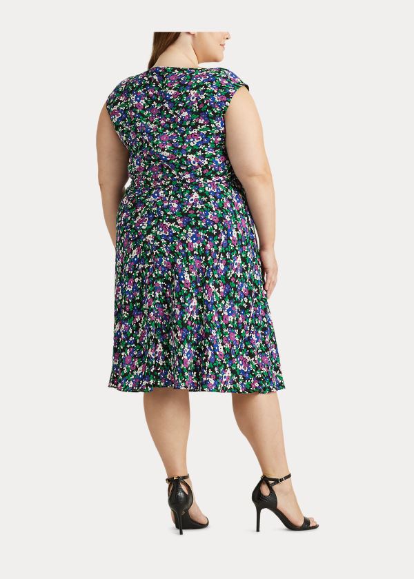 Ralph Lauren Georgette Cap-Sleeve Šaty Černé Viacfarebný | wR58MhD7