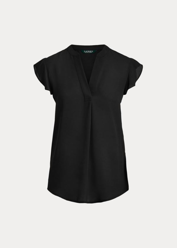 Ralph Lauren Georgette Flutter-Sleeve Top Černé | KMTEiho2