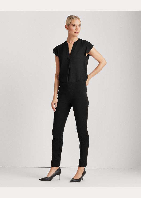Ralph Lauren Georgette Flutter-Sleeve Top Černé | KMTEiho2