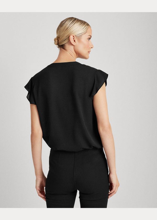 Ralph Lauren Georgette Flutter-Sleeve Top Černé | KMTEiho2