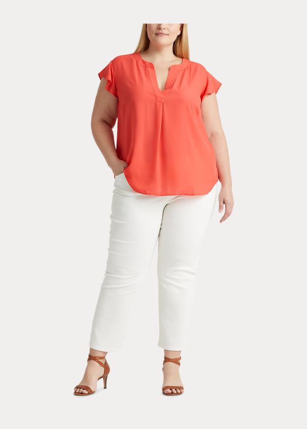 Ralph Lauren Georgette Flutter-Sleeve Top Červené | cznUpLAJ