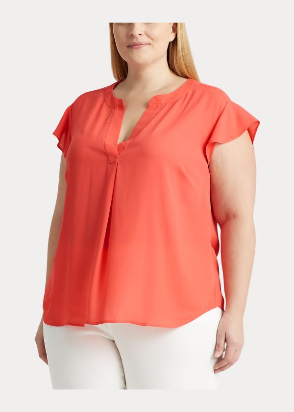 Ralph Lauren Georgette Flutter-Sleeve Top Červené | cznUpLAJ