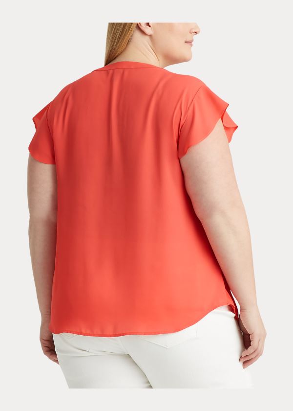 Ralph Lauren Georgette Flutter-Sleeve Top Červené | cznUpLAJ