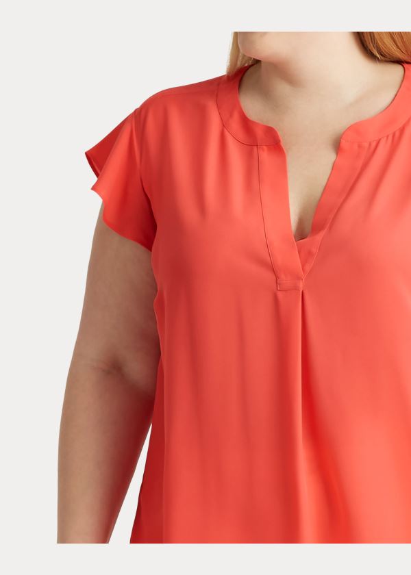 Ralph Lauren Georgette Flutter-Sleeve Top Červené | cznUpLAJ