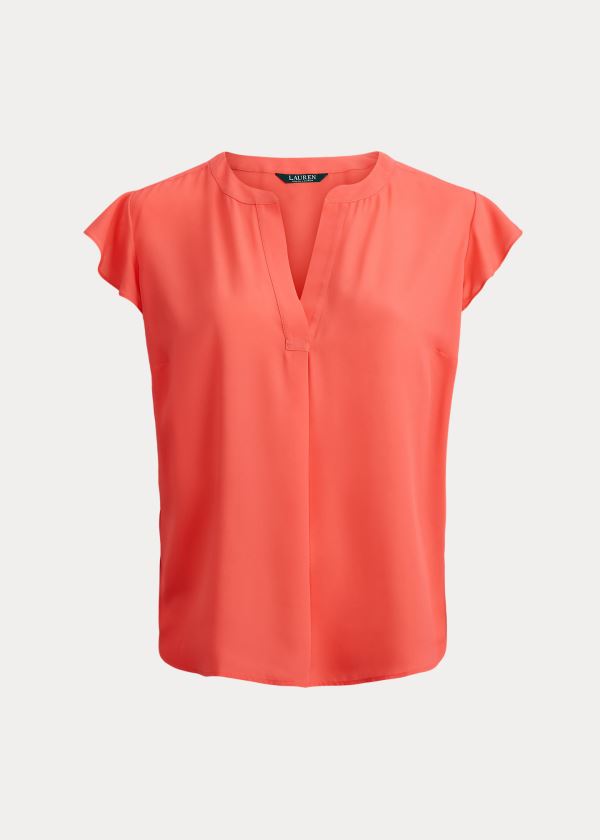 Ralph Lauren Georgette Flutter-Sleeve Top Červené | cznUpLAJ