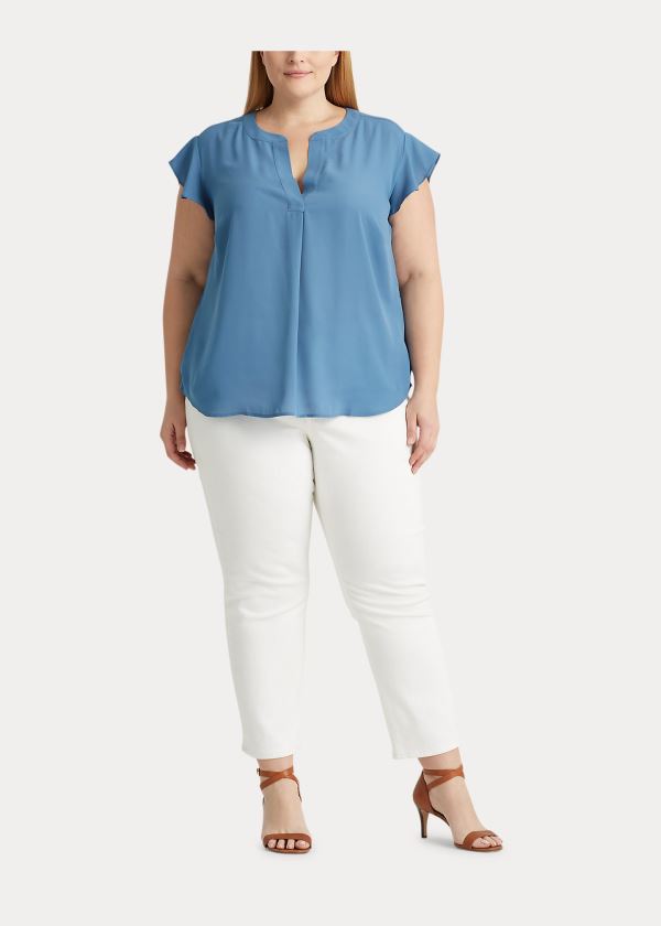 Ralph Lauren Georgette Flutter-Sleeve Top Indigo | eFWzyOqM