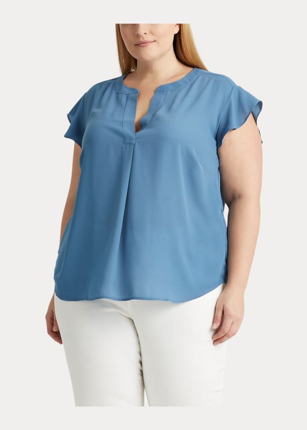Ralph Lauren Georgette Flutter-Sleeve Top Indigo | eFWzyOqM