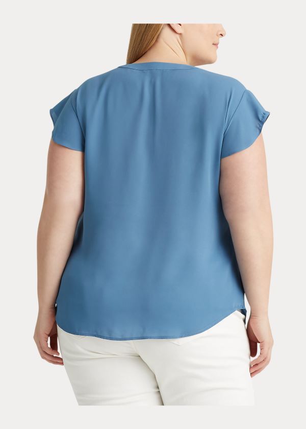 Ralph Lauren Georgette Flutter-Sleeve Top Indigo | eFWzyOqM
