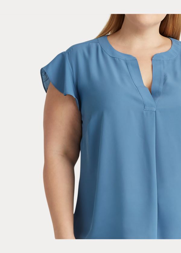 Ralph Lauren Georgette Flutter-Sleeve Top Indigo | eFWzyOqM