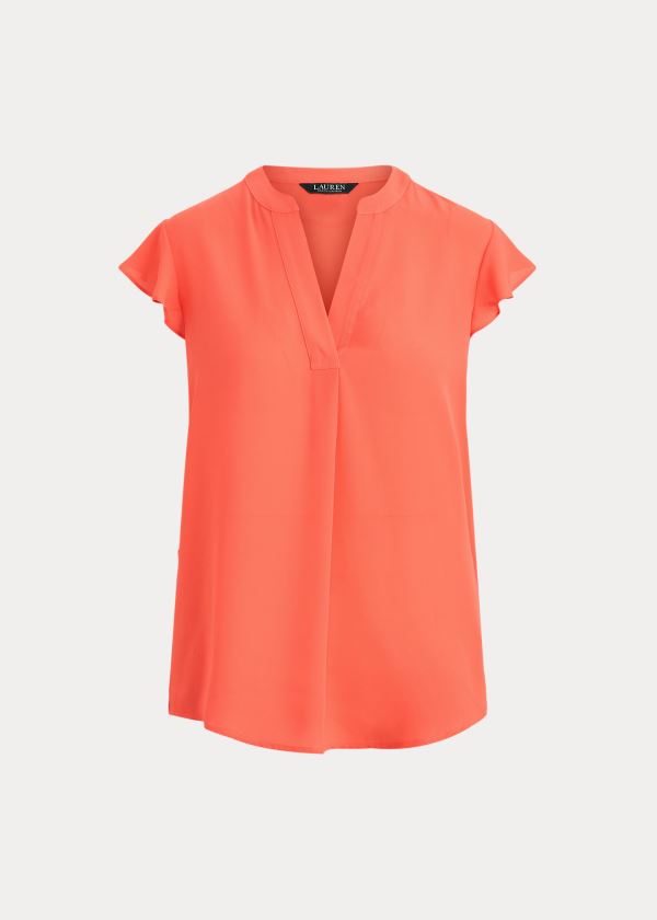 Ralph Lauren Georgette Flutter-Sleeve Top Červené | pRFsqckh