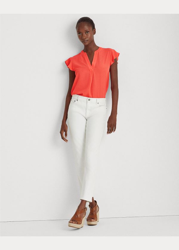 Ralph Lauren Georgette Flutter-Sleeve Top Červené | pRFsqckh