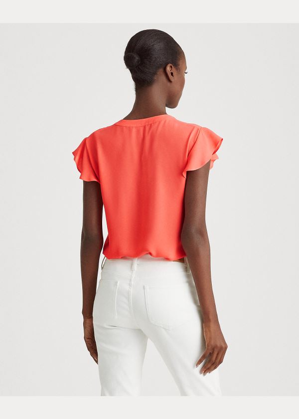 Ralph Lauren Georgette Flutter-Sleeve Top Červené | pRFsqckh