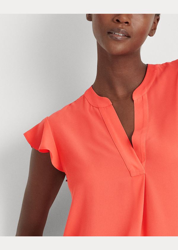 Ralph Lauren Georgette Flutter-Sleeve Top Červené | pRFsqckh