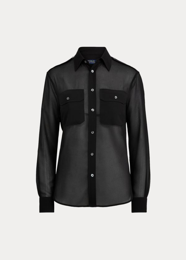 Ralph Lauren Georgette Military Shirt Černé | NnX32vaP