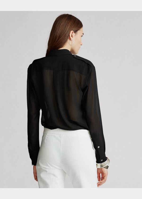 Ralph Lauren Georgette Military Shirt Černé | NnX32vaP