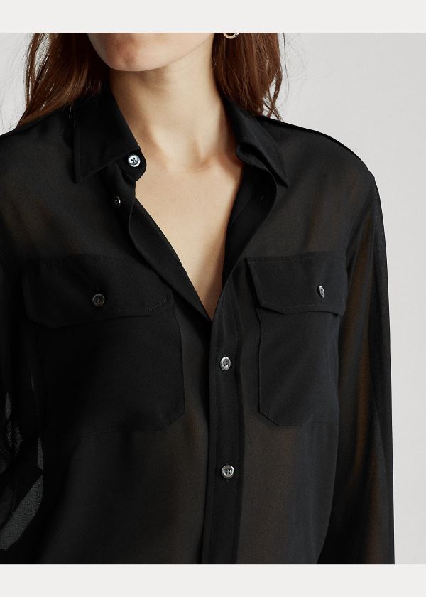 Ralph Lauren Georgette Military Shirt Černé | NnX32vaP