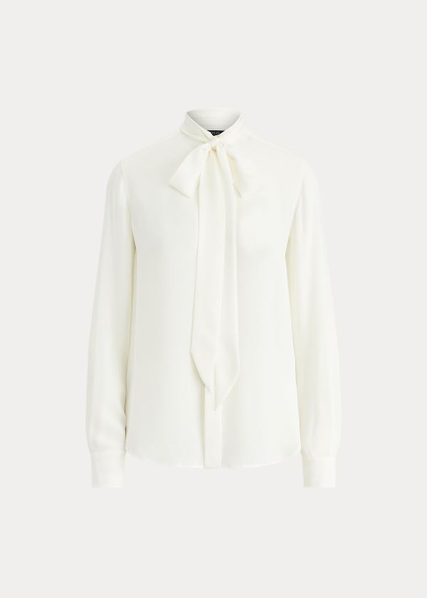 Ralph Lauren Georgette Tie-Neck Shirt Krém | NuDAPT45