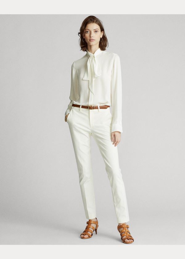 Ralph Lauren Georgette Tie-Neck Shirt Krém | NuDAPT45