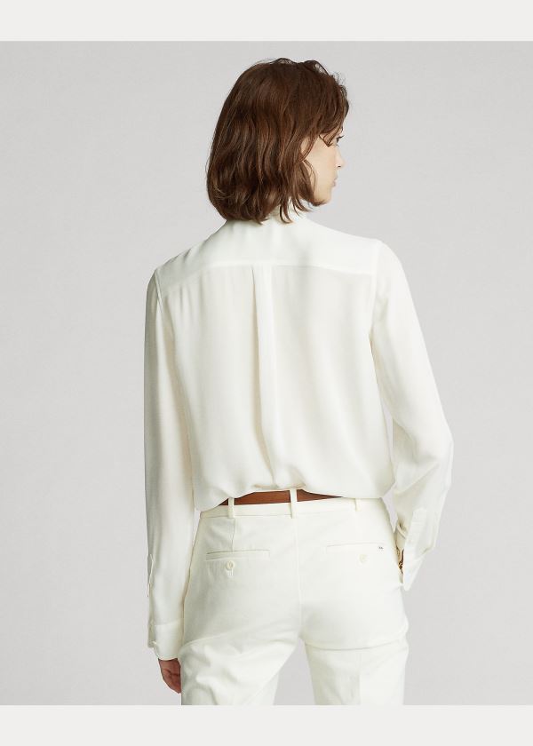 Ralph Lauren Georgette Tie-Neck Shirt Krém | NuDAPT45