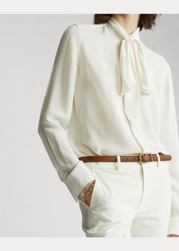 Ralph Lauren Georgette Tie-Neck Shirt Krém | NuDAPT45