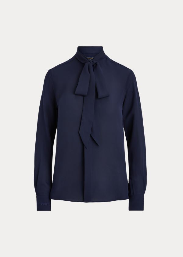Ralph Lauren Georgette Tie-Neck Shirt Tmavě Blankyt | BNg5uSvu